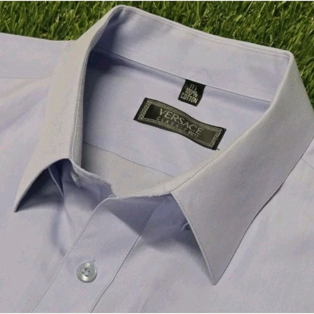 Vintage Versace Classic V2 Lavender Dress Shirt Mens 17.5 XL Cotton V2 Logo